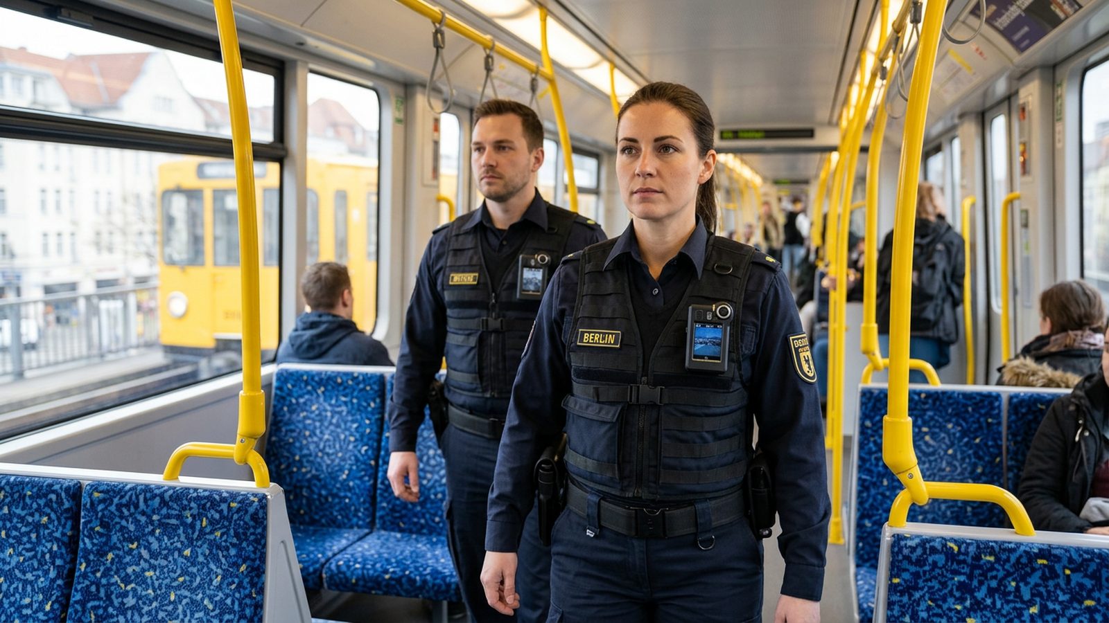 BVG Sicherheitskräfte in Berliner U-Bahn mit Body-Cam