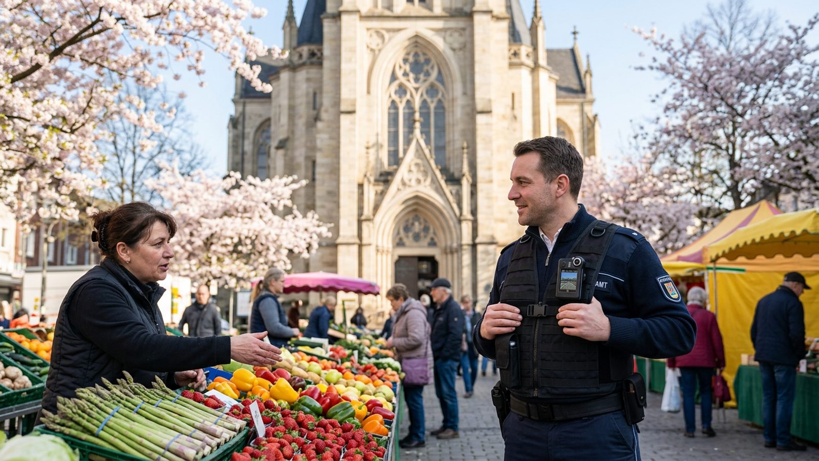 Ordnungsamt Hamm an der Pauluskirche mit Body-Cam