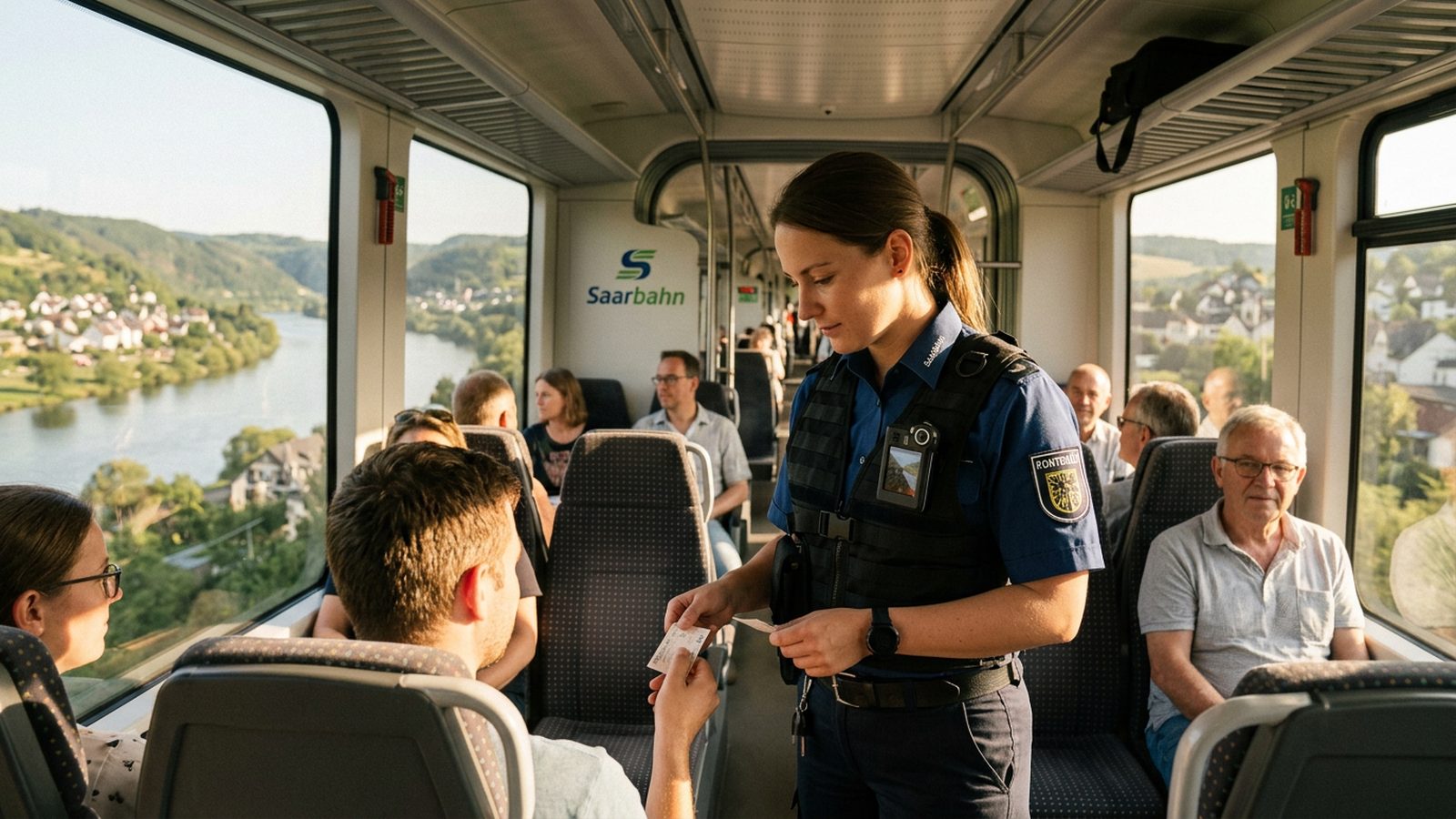 Saarbahn Kontrolleurin im Tram-Train mit Body-Cam
